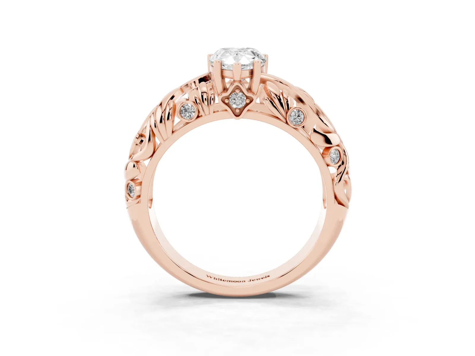 Pear Cut Solitaire Diamond Leaf-Inspired Vine Band Ring with Prong Setting Rose gold
