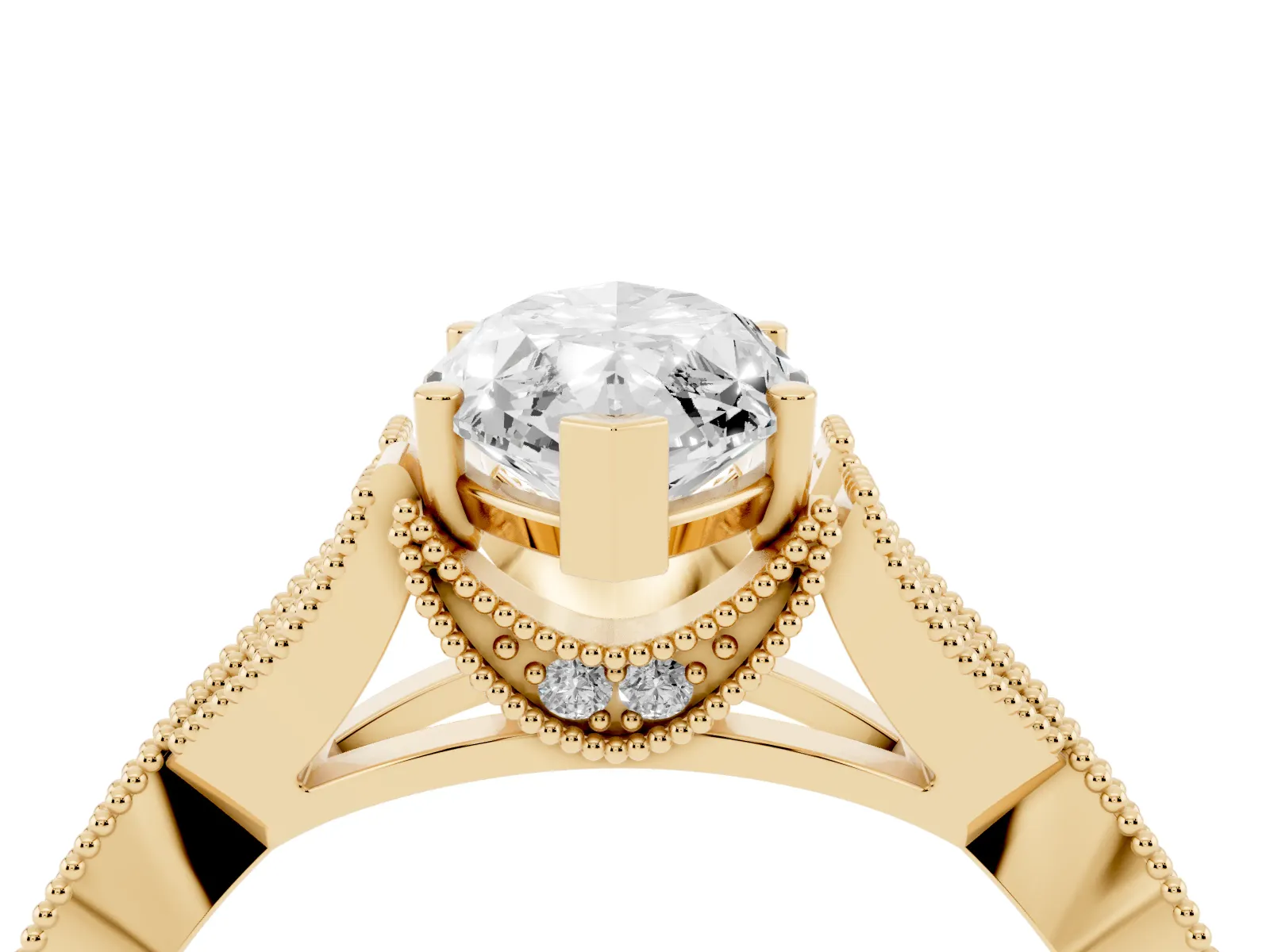 Marquise Cut Cut Diamond Twisted Band with Milgrain Pave Setting and Four-Prong Setting Yellow gold
