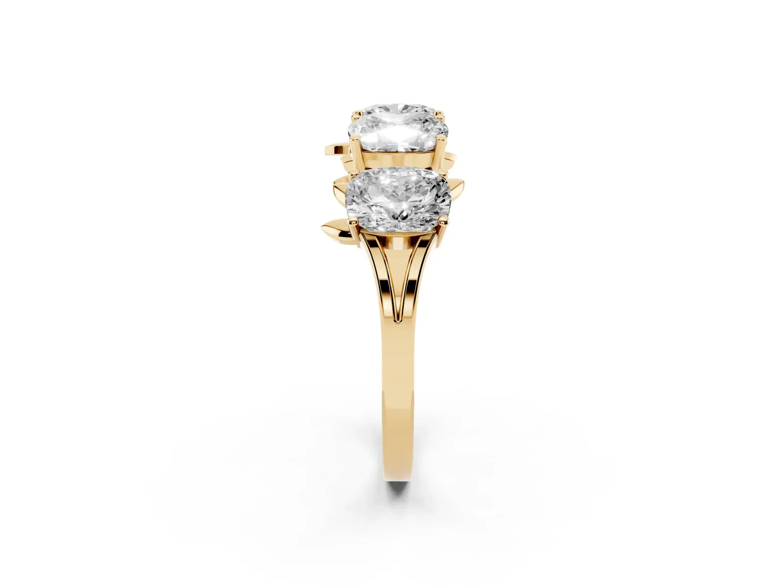Four-Stone Elongated Cushion Diamond Band with Nature-Inspired Prong Setting Yellow gold