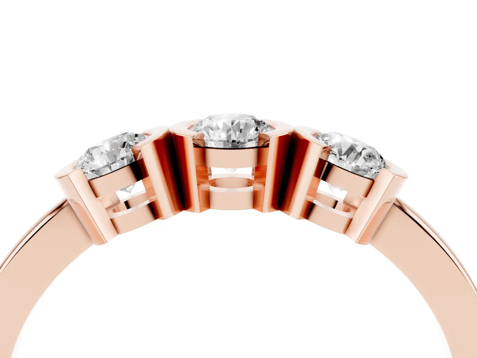 Three-Stone Round Diamond Half Bezel Prong Band Rose gold
