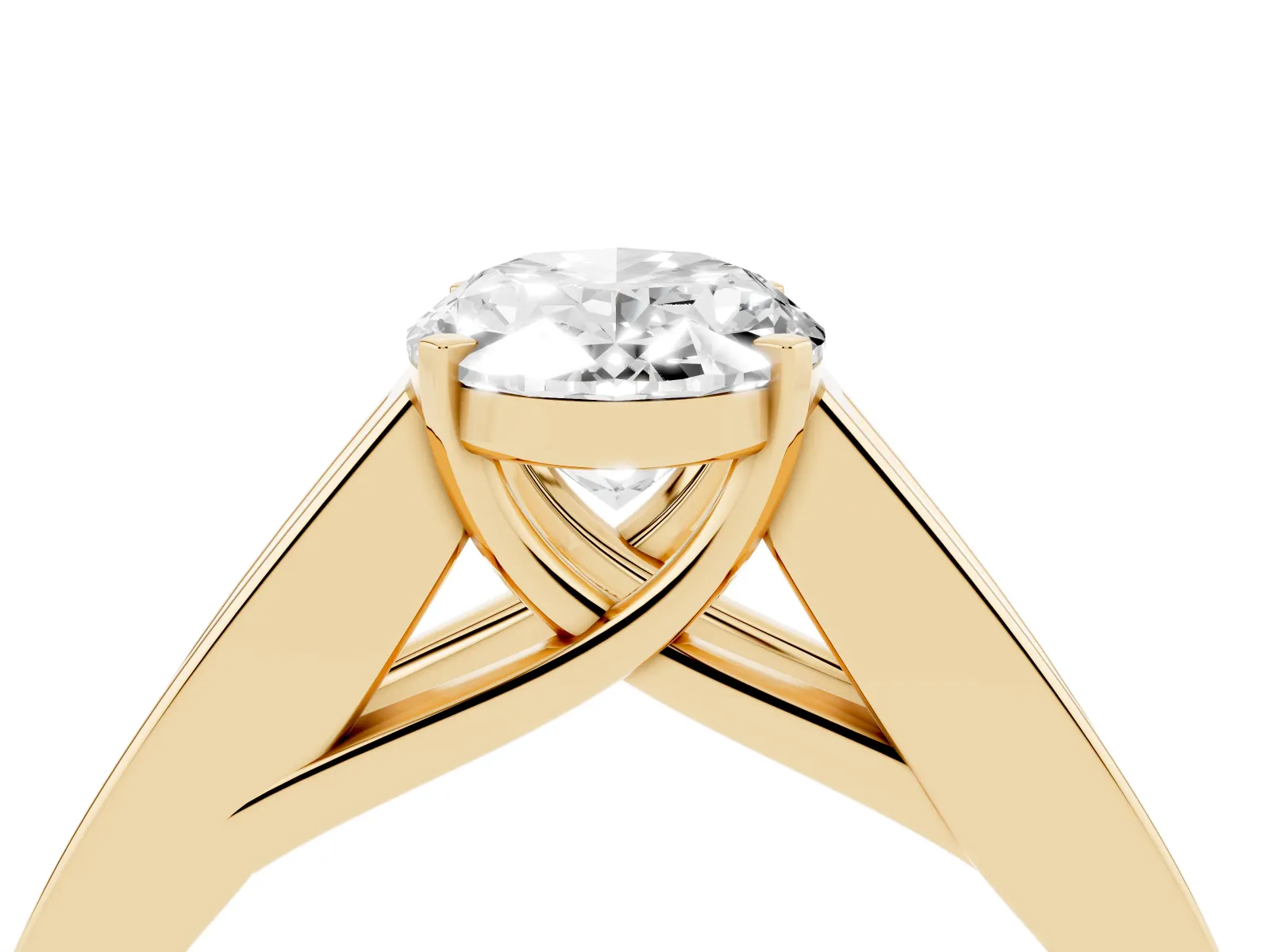 Oval Cut Cut Channel Set Solitaire Ring with Four-Prong Setting Yellow gold