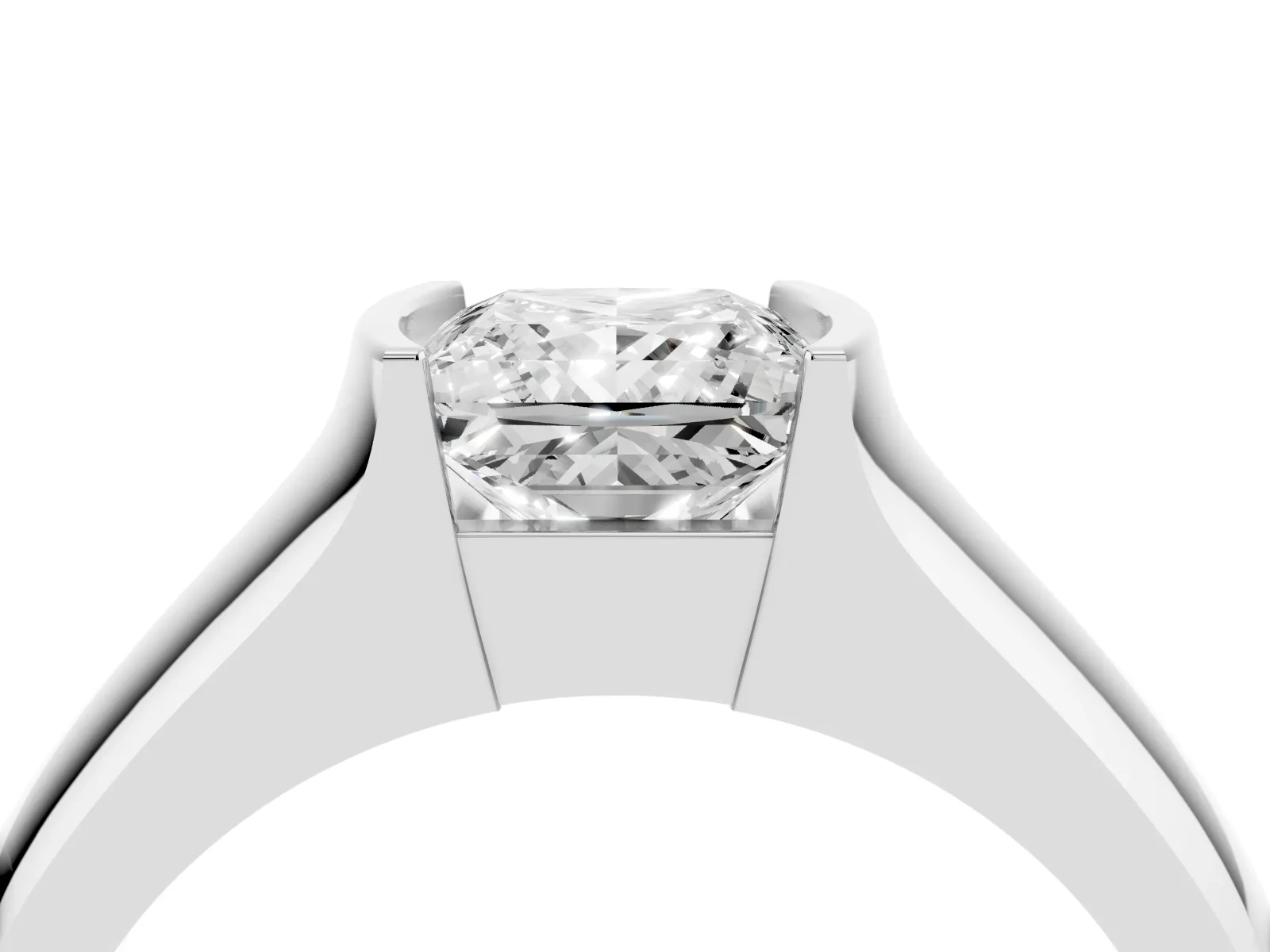 Princess Cut Solitaire Bezel Set Diamond Ring with Wide Band White gold