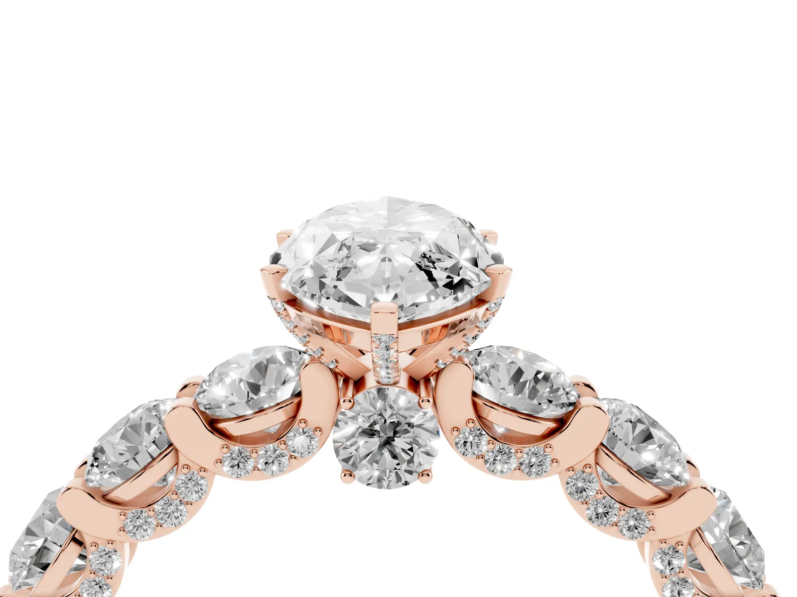Marquise Cut Diamond Side Stone Engagement Ring with Four-Prong Setting Rose gold