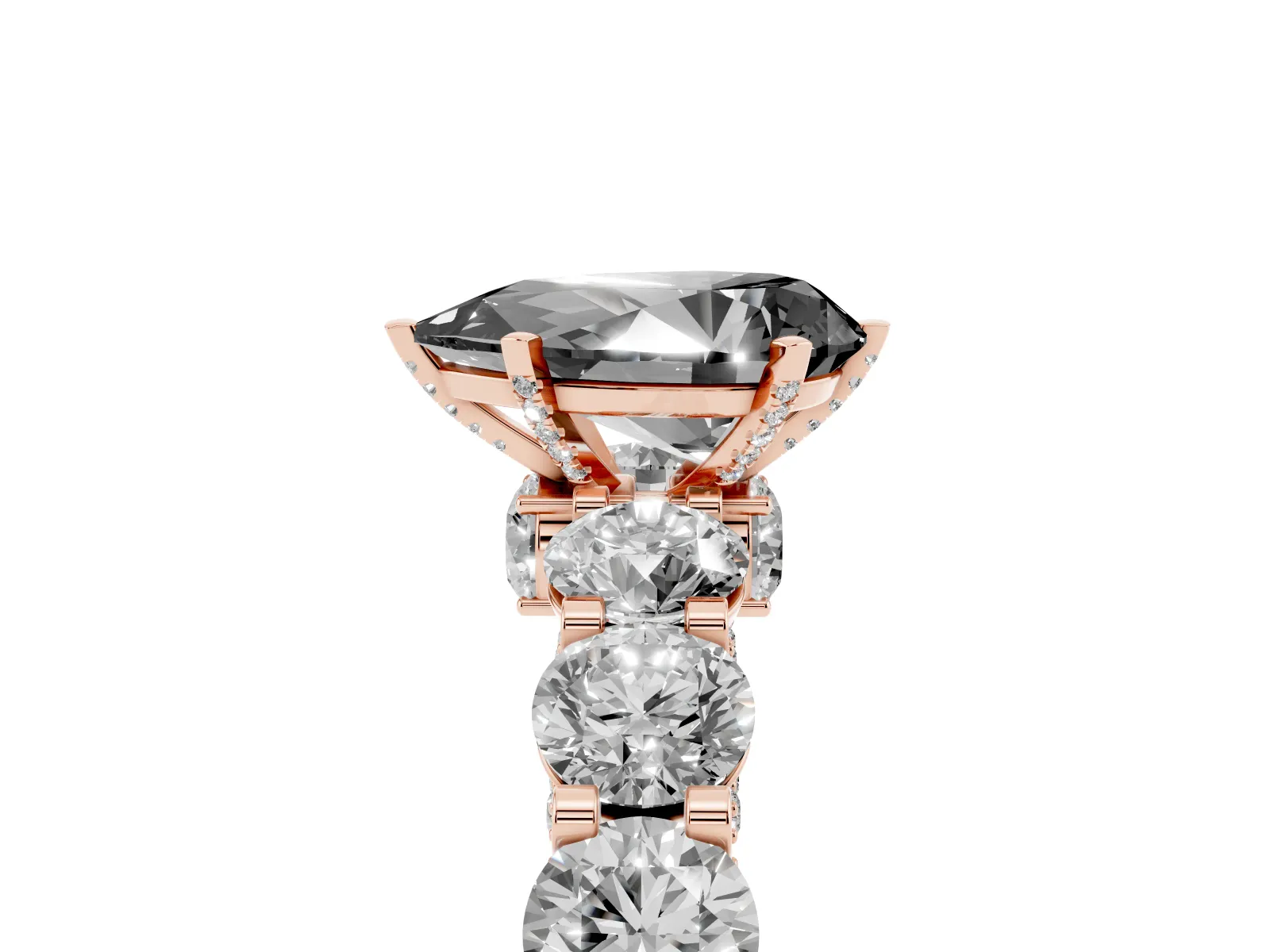Fancy Black Pear Cut Diamond Side Stone Engagement Ring with Four-Prong Setting Rose gold