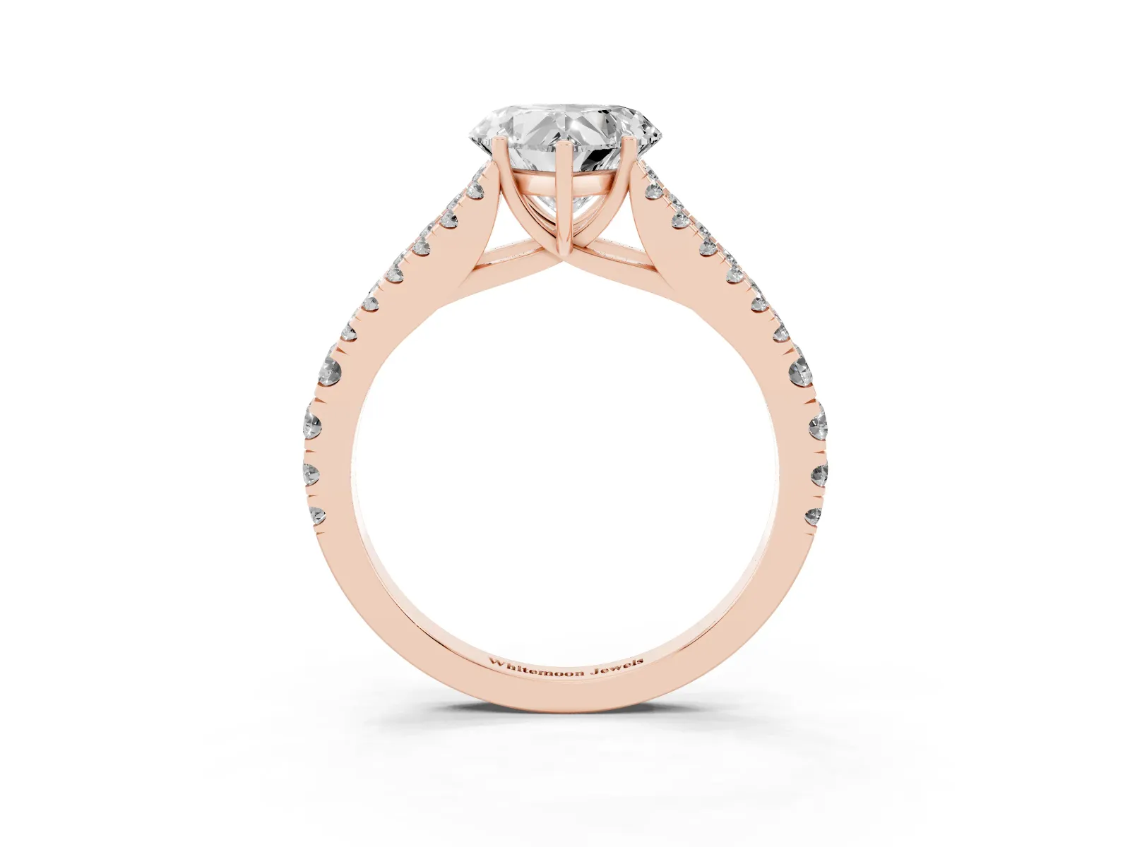Heart Cut Diamond Split Shank Engagement Ring with Round Pavé and Prong Setting Rose gold