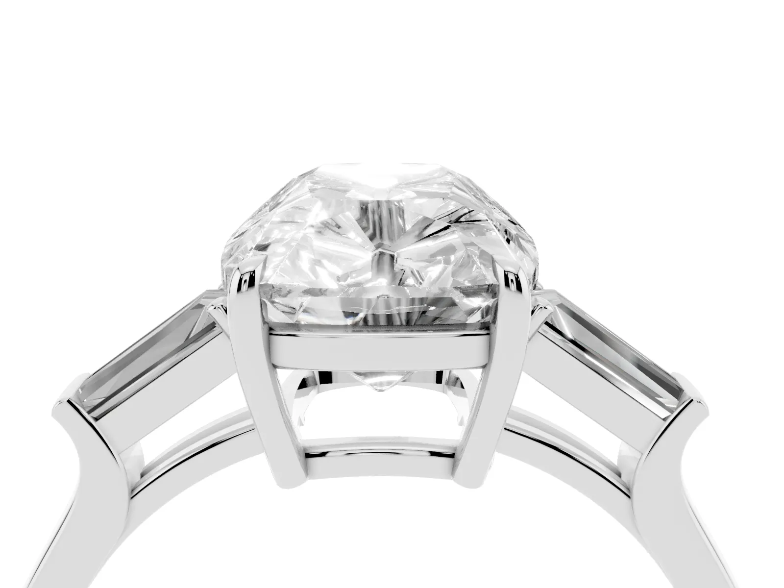 Old Mine Elongated Cushion Diamond with Side Tapered Baguette Three Stone Ring Platinum