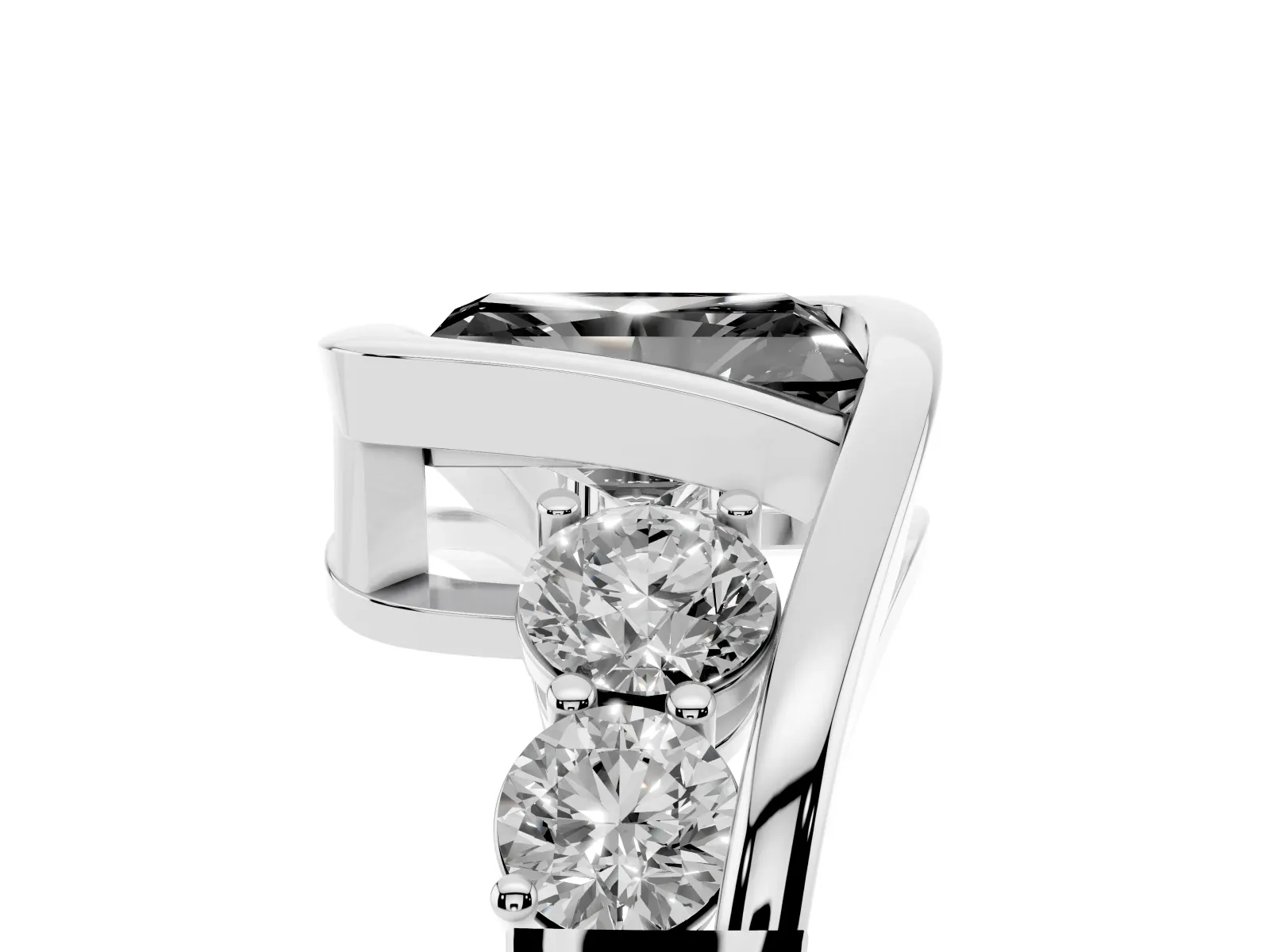 Fancy Black Bezel Set Radiant Cut Diamond Bypass Ring with Round Accents White gold