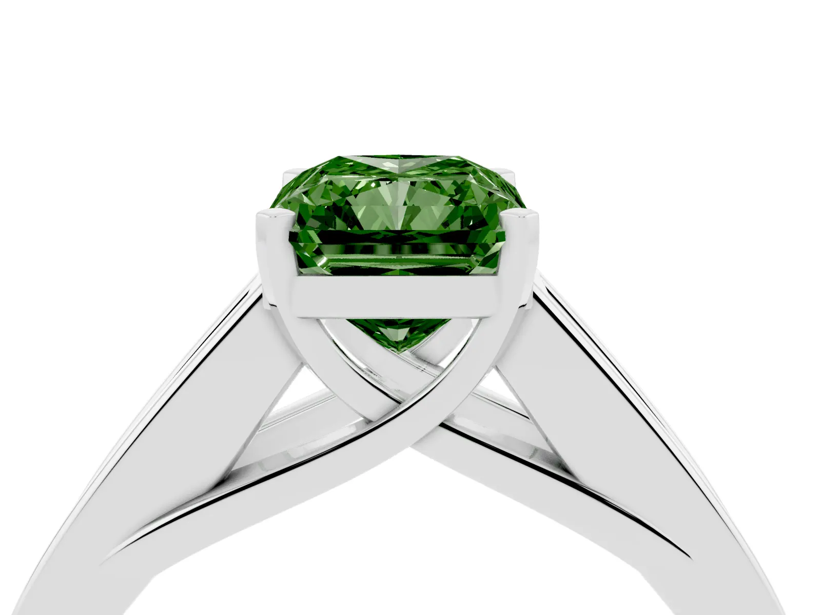 Fancy Green Radiant Cut Cut Channel Set Solitaire Ring with Four-Prong Setting Platinum