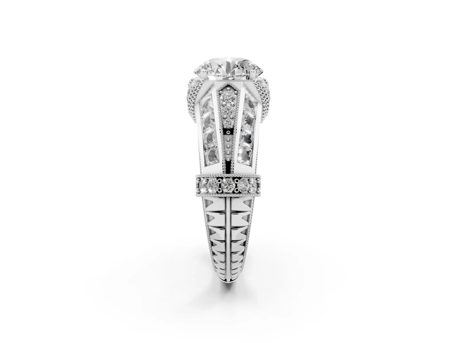 Vintage Milgrain Round Cut Diamond Split Shank Ring with Prong Setting Silver