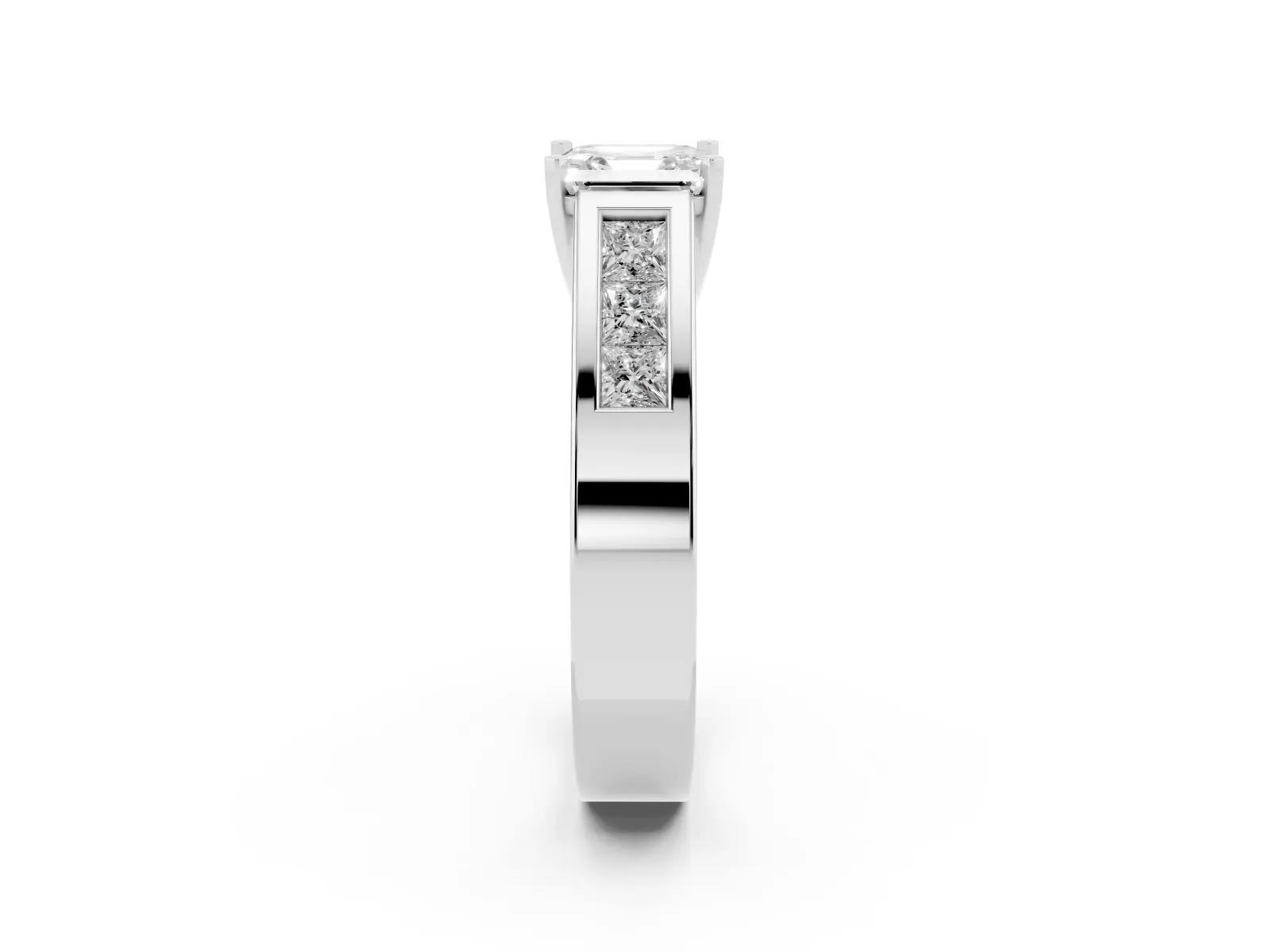 Asscher Cut Cut Channel Set Solitaire Ring with Four-Prong Setting Silver