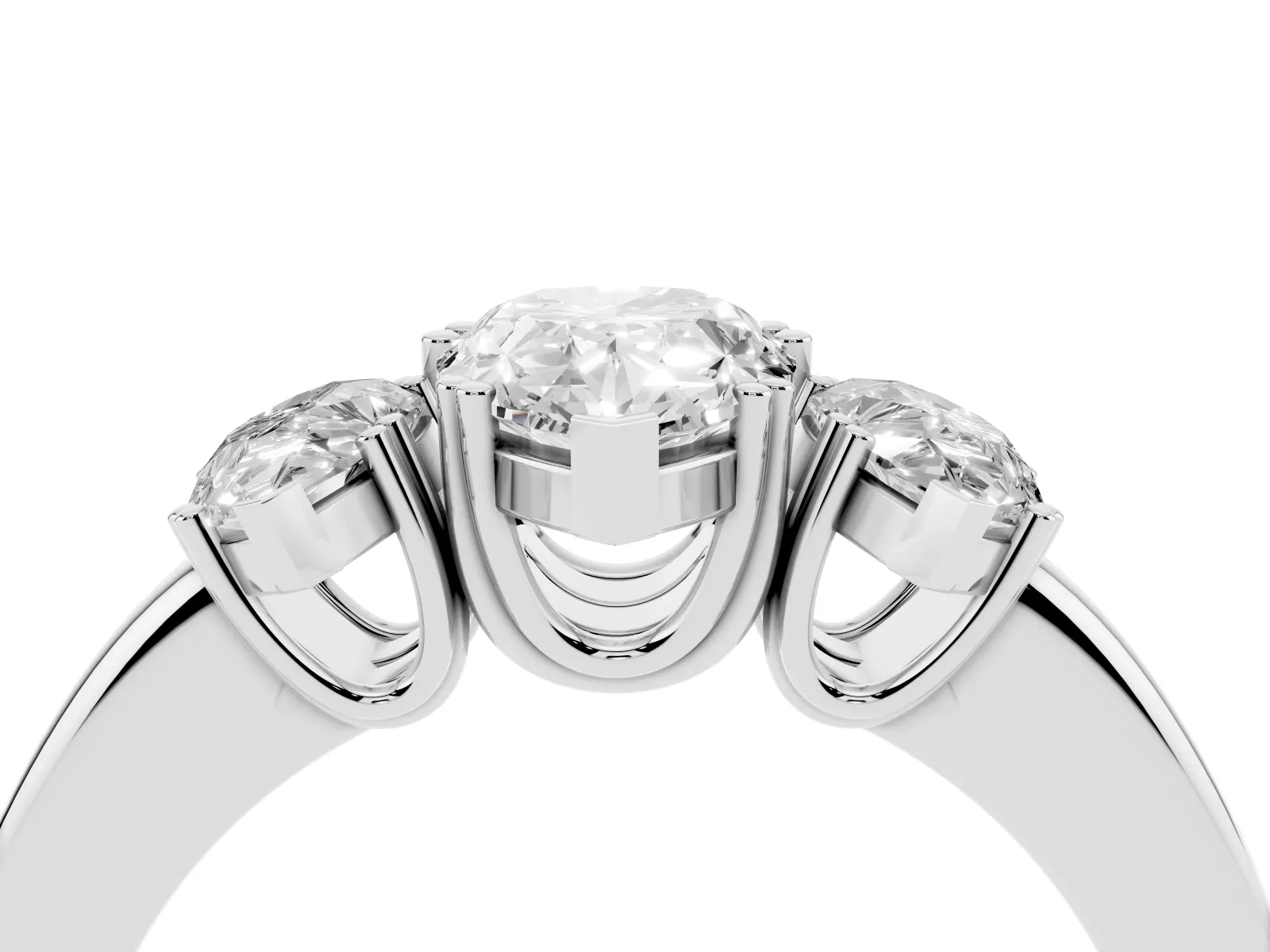Three-Stone Pear Cut Cut Diamond Ring with Channel Set Band and Four-Prong Setting White gold