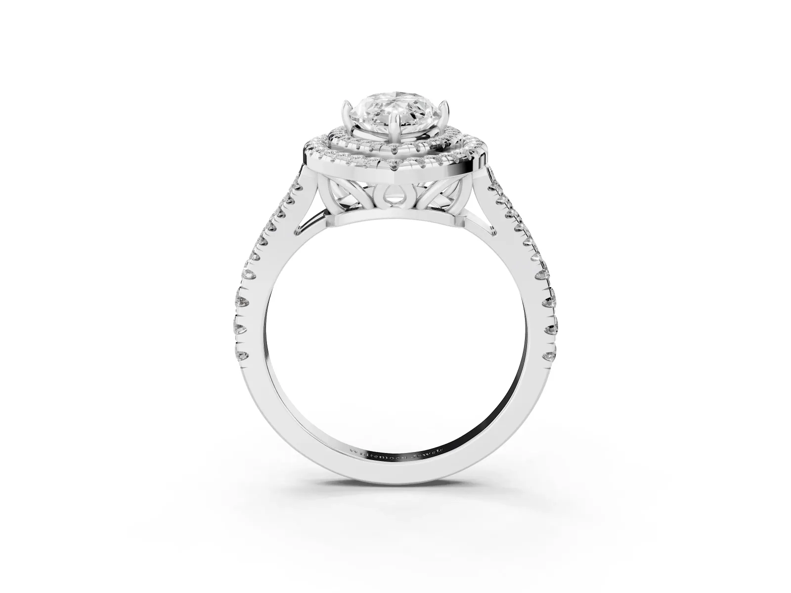 Marquise Cut Diamond Double Halo Ring with Pavé Band and Prong Setting Platinum
