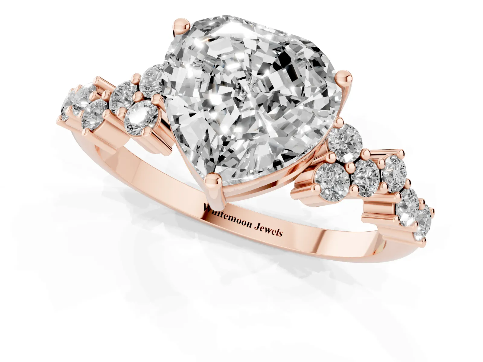 Heart Cut Diamond Scattered Round Accent Ring with Prong Setting Rose gold