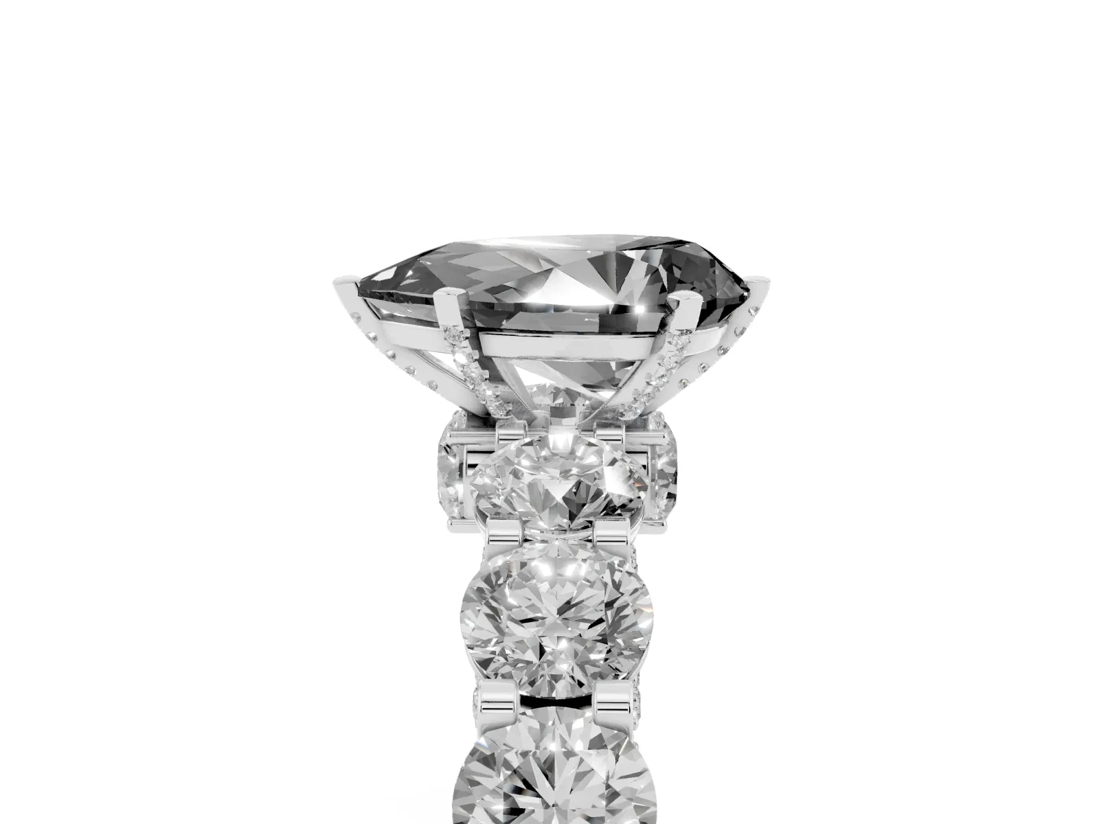 Fancy Black Pear Cut Diamond Side Stone Engagement Ring with Four-Prong Setting White gold