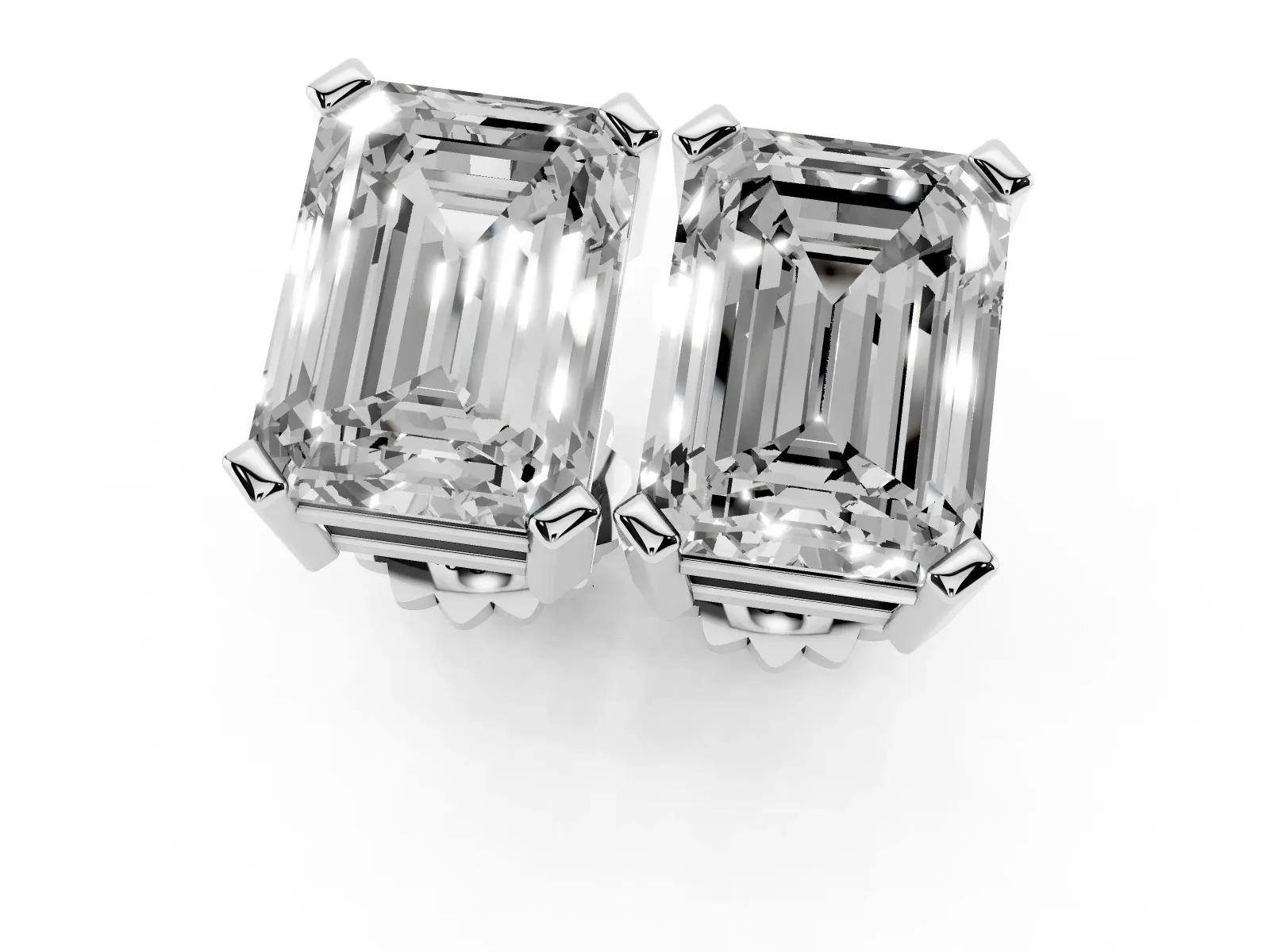 Emerald Cut Diamond Stud Earrings Platinum