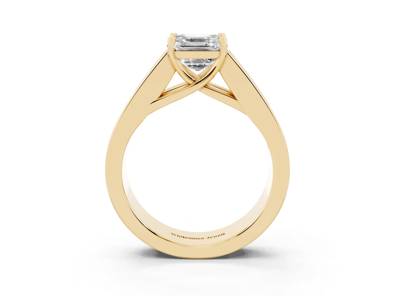 Asscher Cut Cut Channel Set Solitaire Ring with Four-Prong Setting Yellow gold