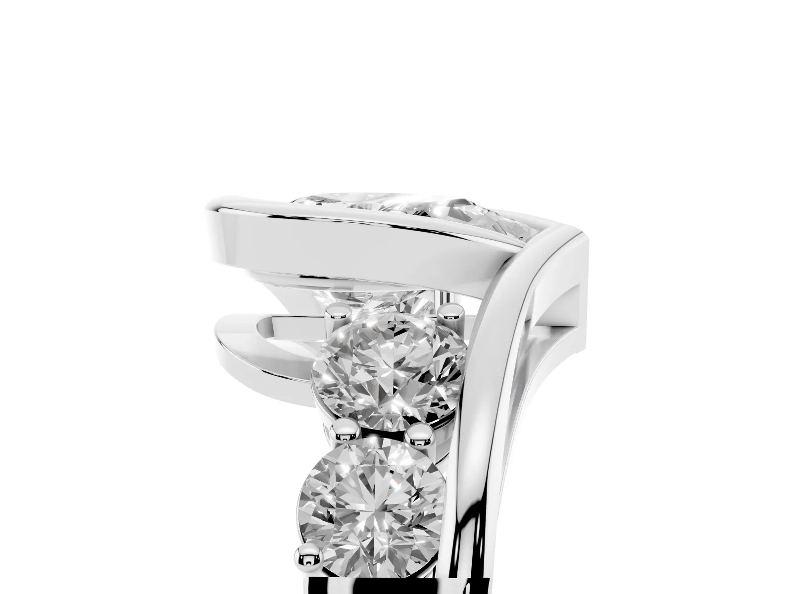 Bezel Set Pear Cut Diamond Bypass Ring with Round Accents White gold