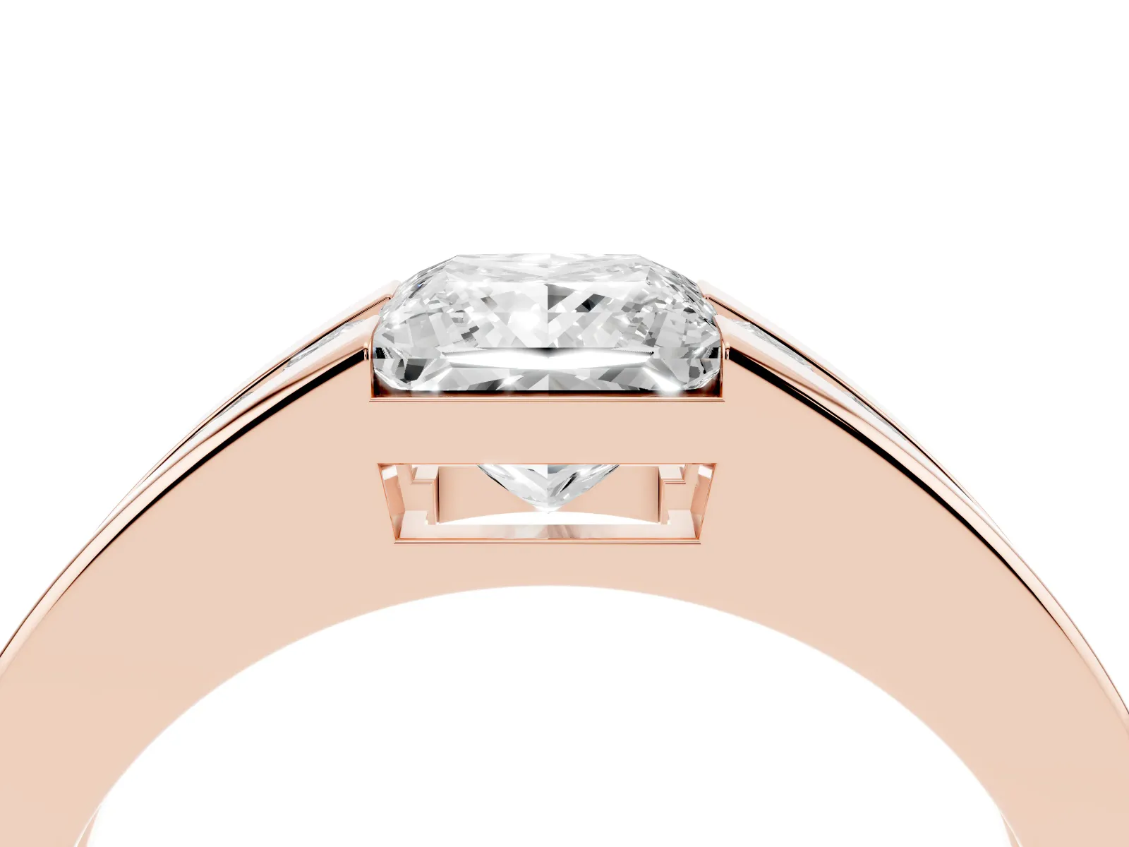 Princess Diamond Channel Set Mens Ring Rose gold