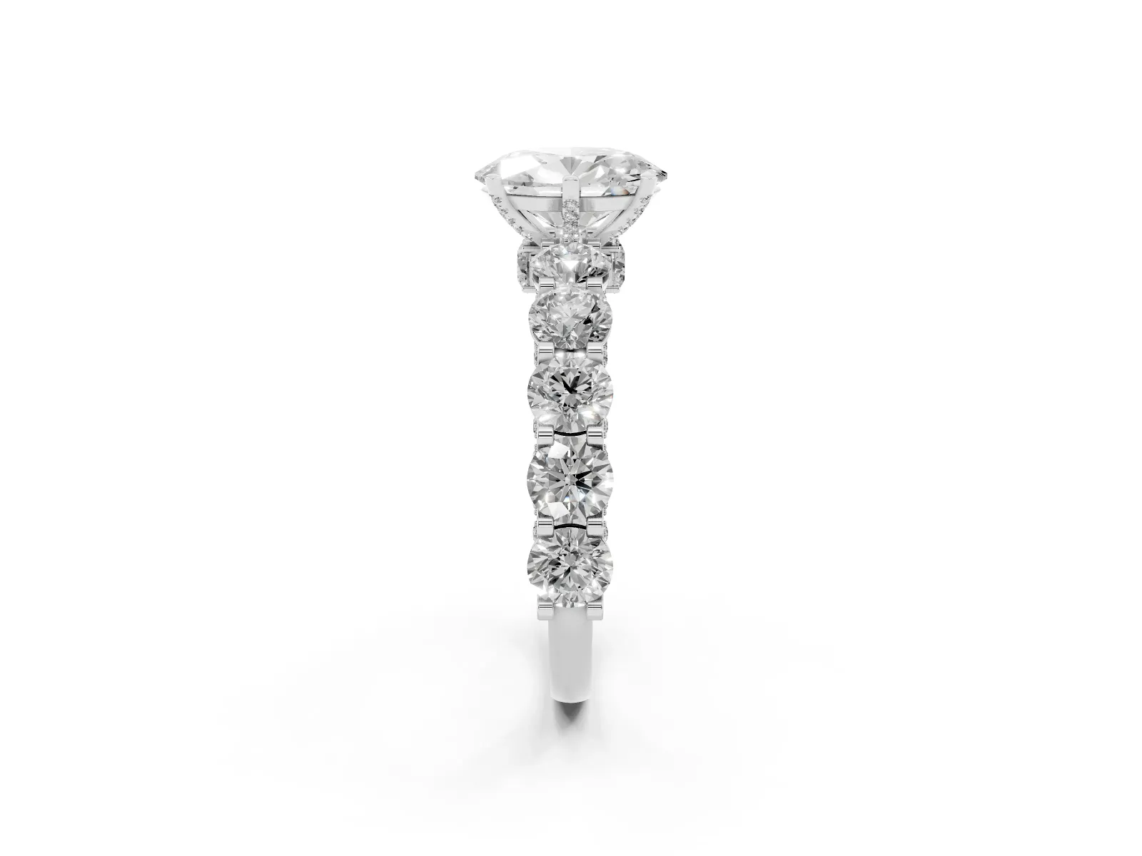 Oval Cut Diamond Side Stone Engagement Ring with Four-Prong Setting Platinum