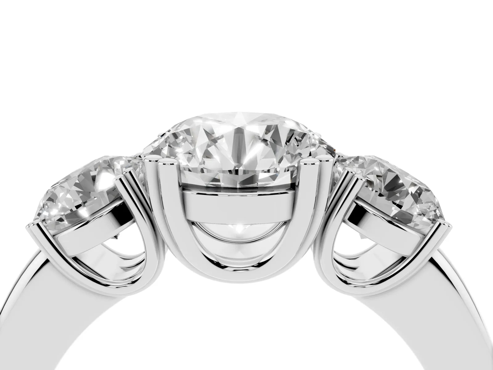 Three-Stone Round Cut Cut Diamond Ring with Channel Set Band and Four-Prong Setting White gold