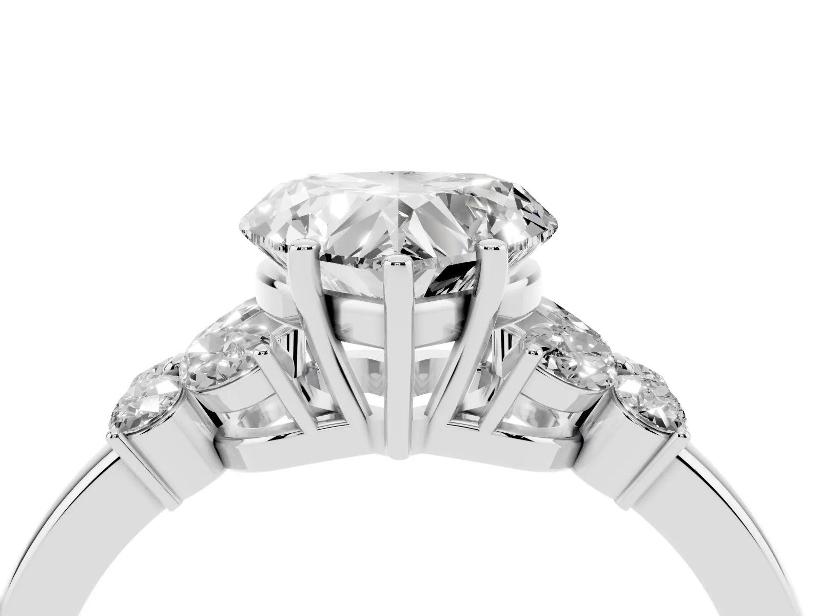 Heart Cut Cut Solitaire Floral Diamond Ring with Four-Prong Setting Platinum
