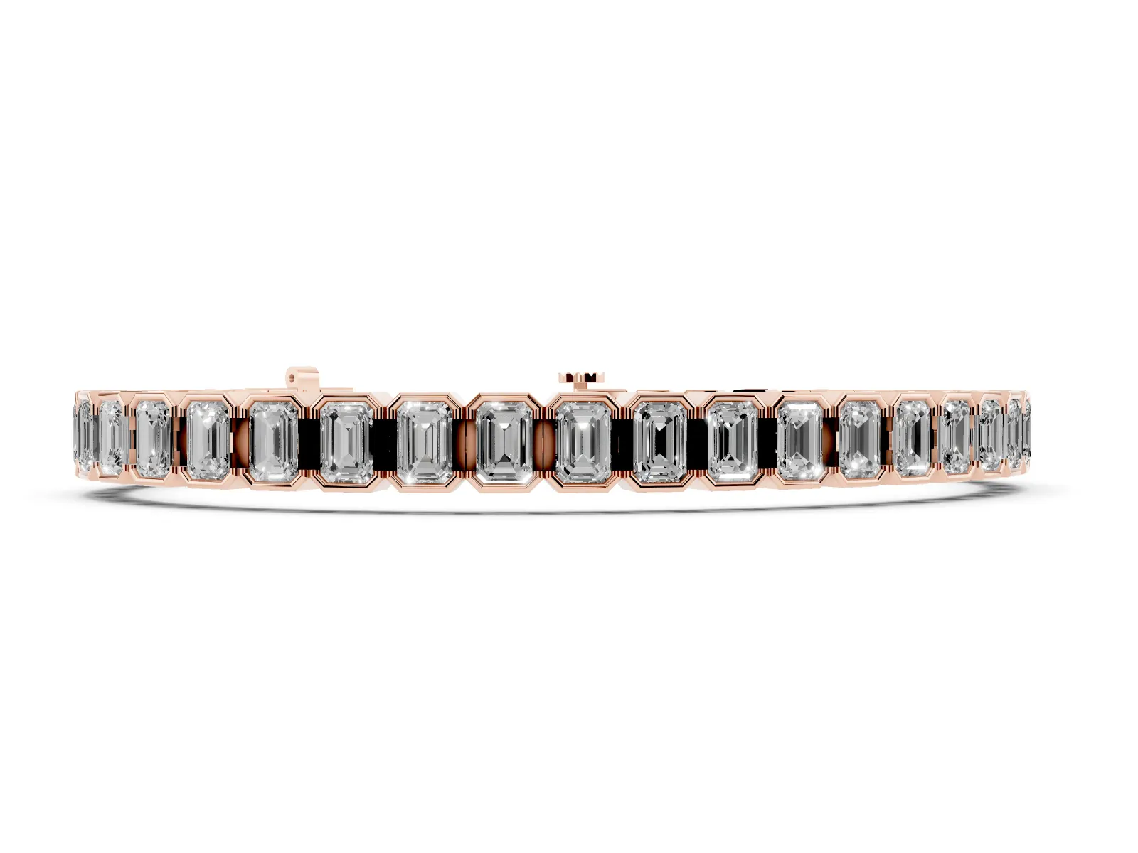 Emerald Cut Diamond Tennis Bracelet with Half Bezel Setting Rose gold