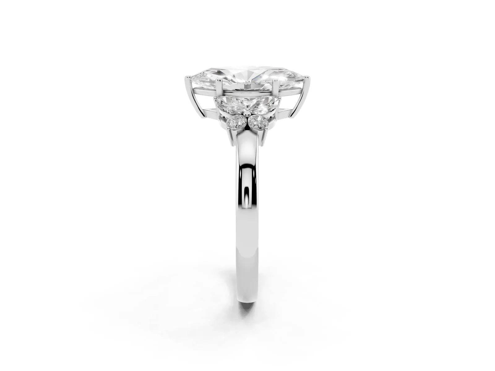 Marquise Cut Cut Solitaire Floral Diamond Ring with Four-Prong Setting Platinum