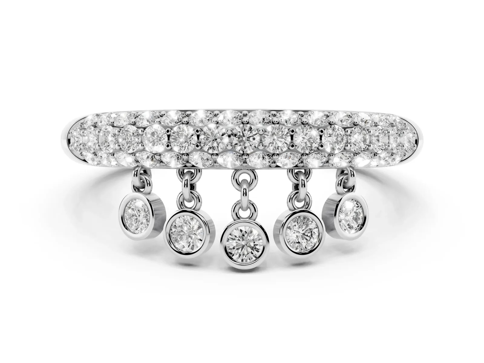 Round Diamond Dangle Promise Ring with Round Diamond Pavé Silver
