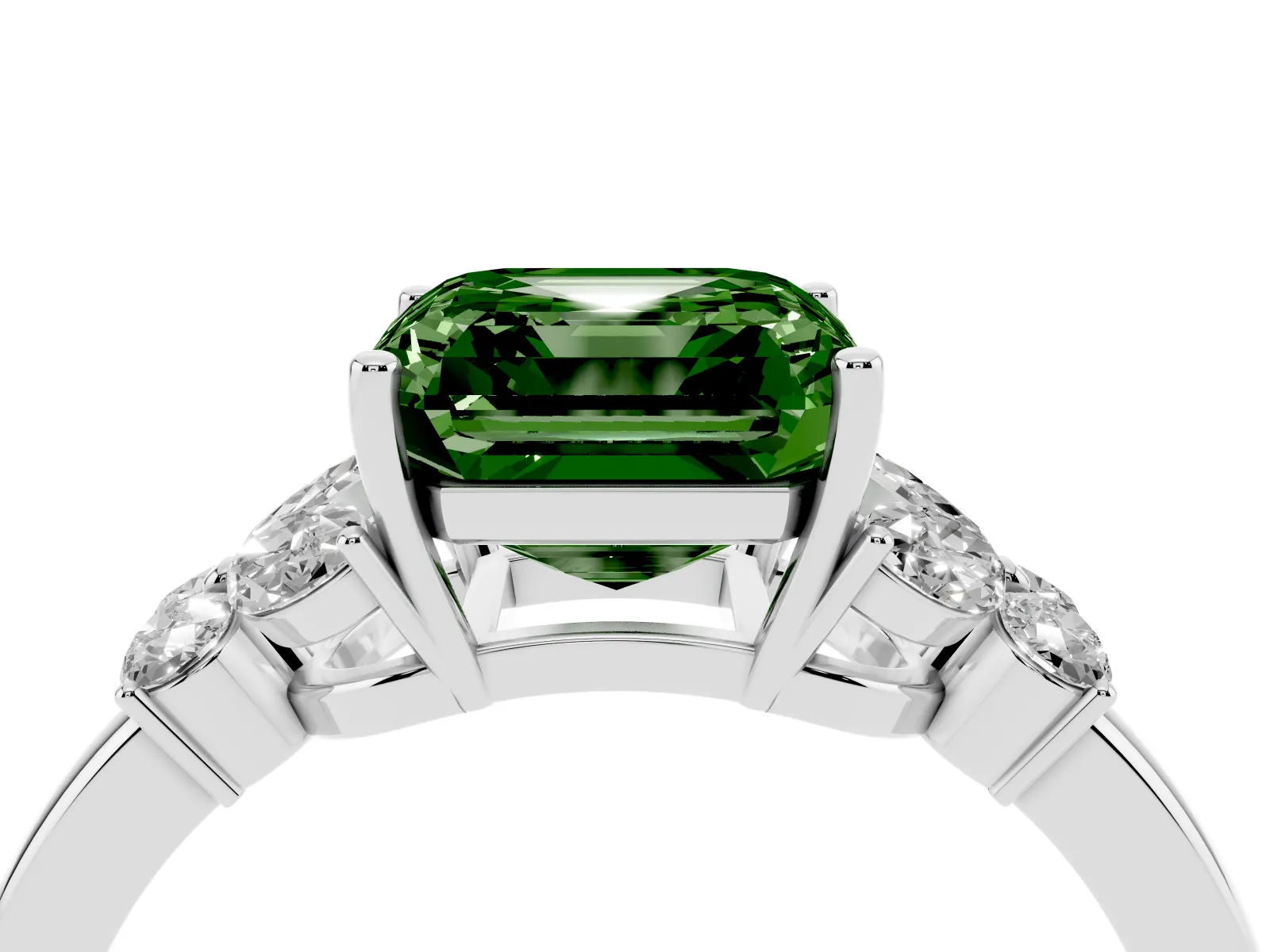 Fancy Green Asscher Cut Cut Solitaire Floral Diamond Ring with Four-Prong Setting Platinum