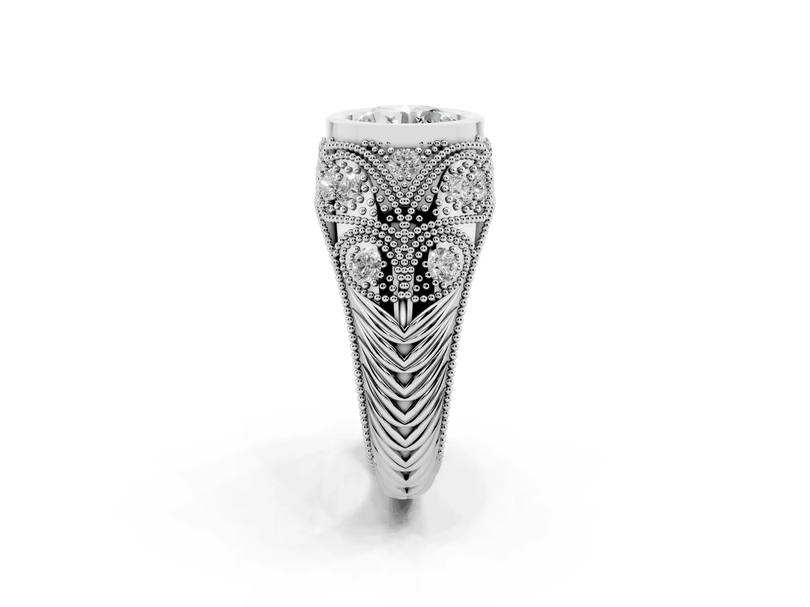 Bezel Set Round Cut Diamond Milgrain Band Ring Platinum