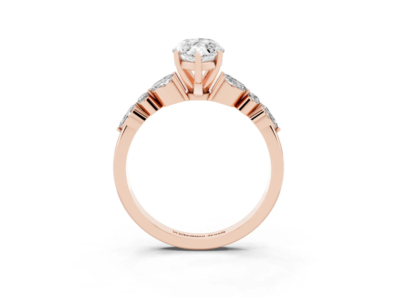 Marquise Cut Diamond Solitaire Ring with Side Stones and Four-Prong Setting Rose gold