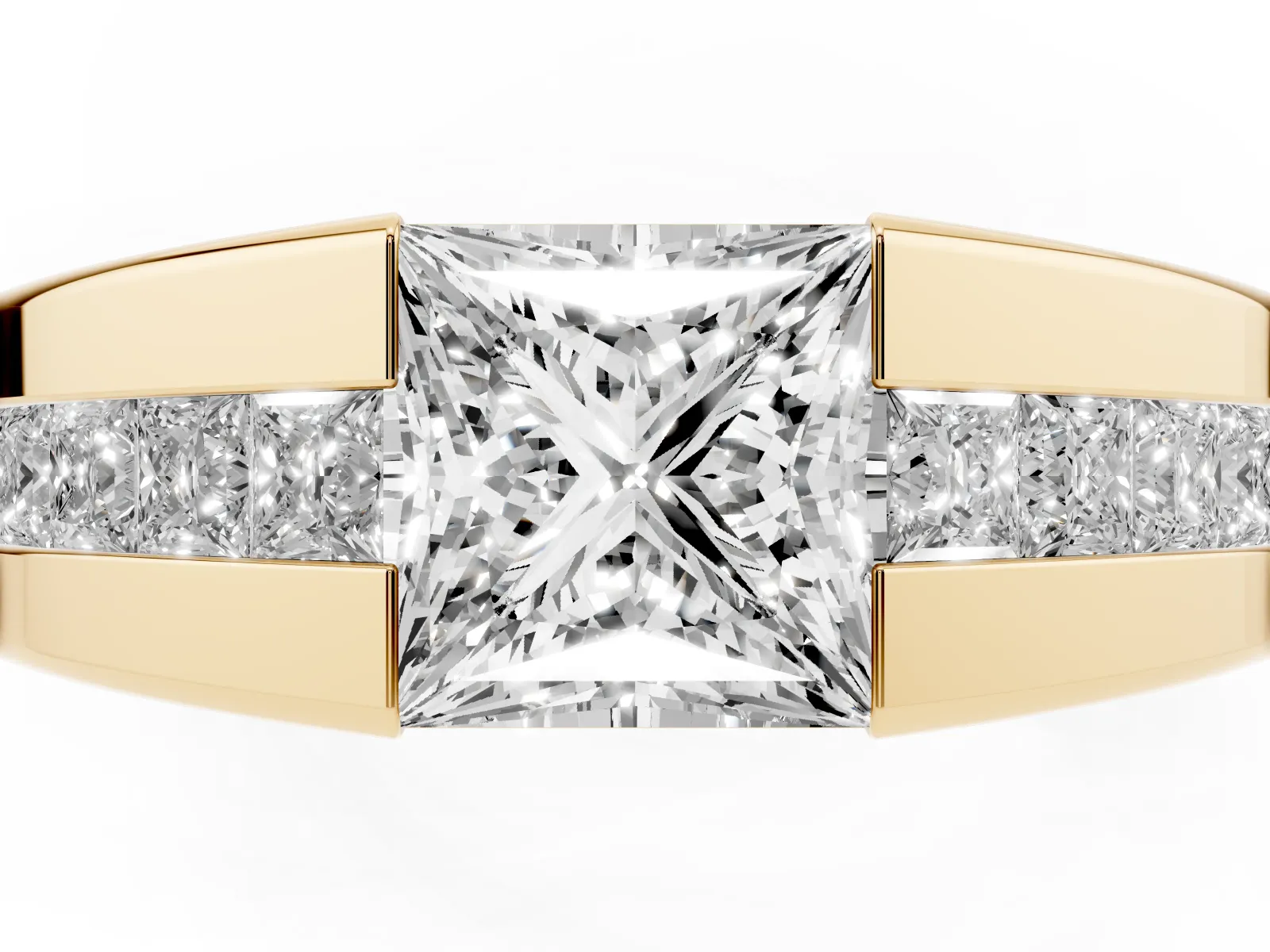 Princess Diamond Channel Set Mens Ring Yellow gold