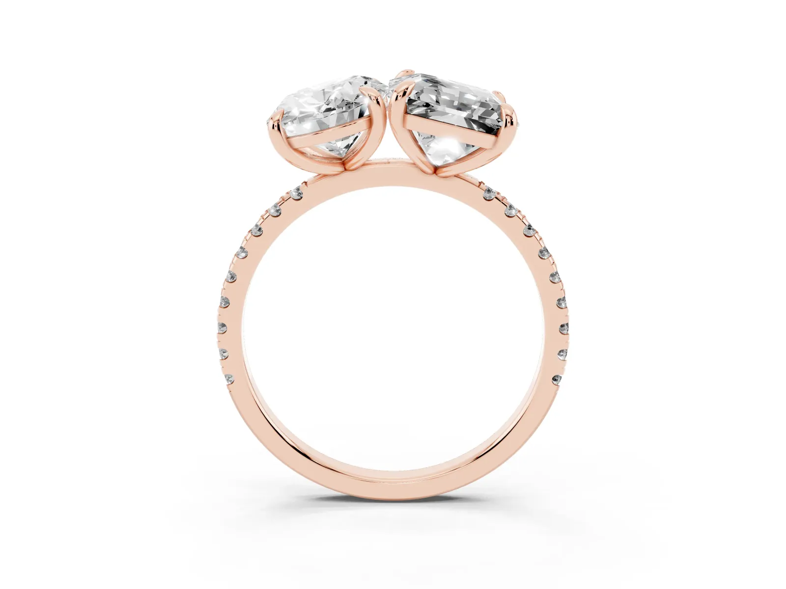 Oval and Radiant Toi Moi Ring with Prong Setting and Pave Band Rose gold