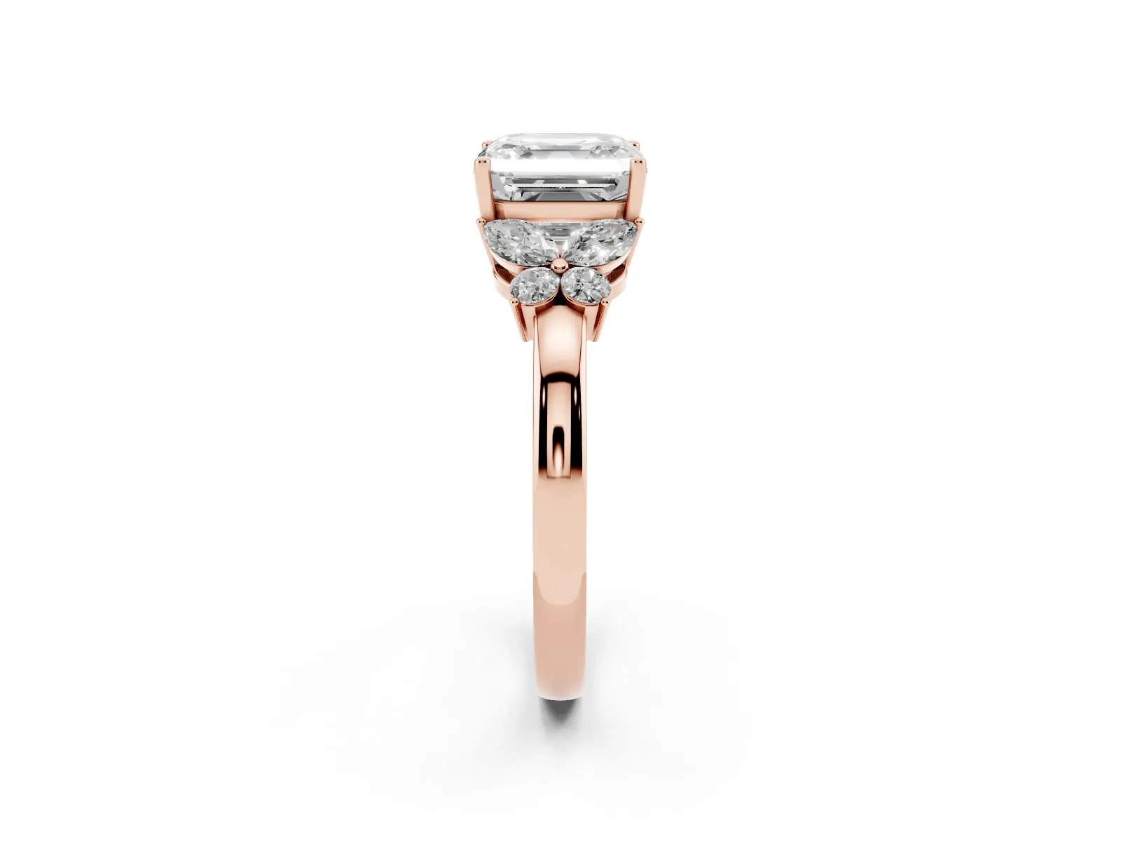 Asscher Cut Cut Solitaire Floral Diamond Ring with Four-Prong Setting Rose gold