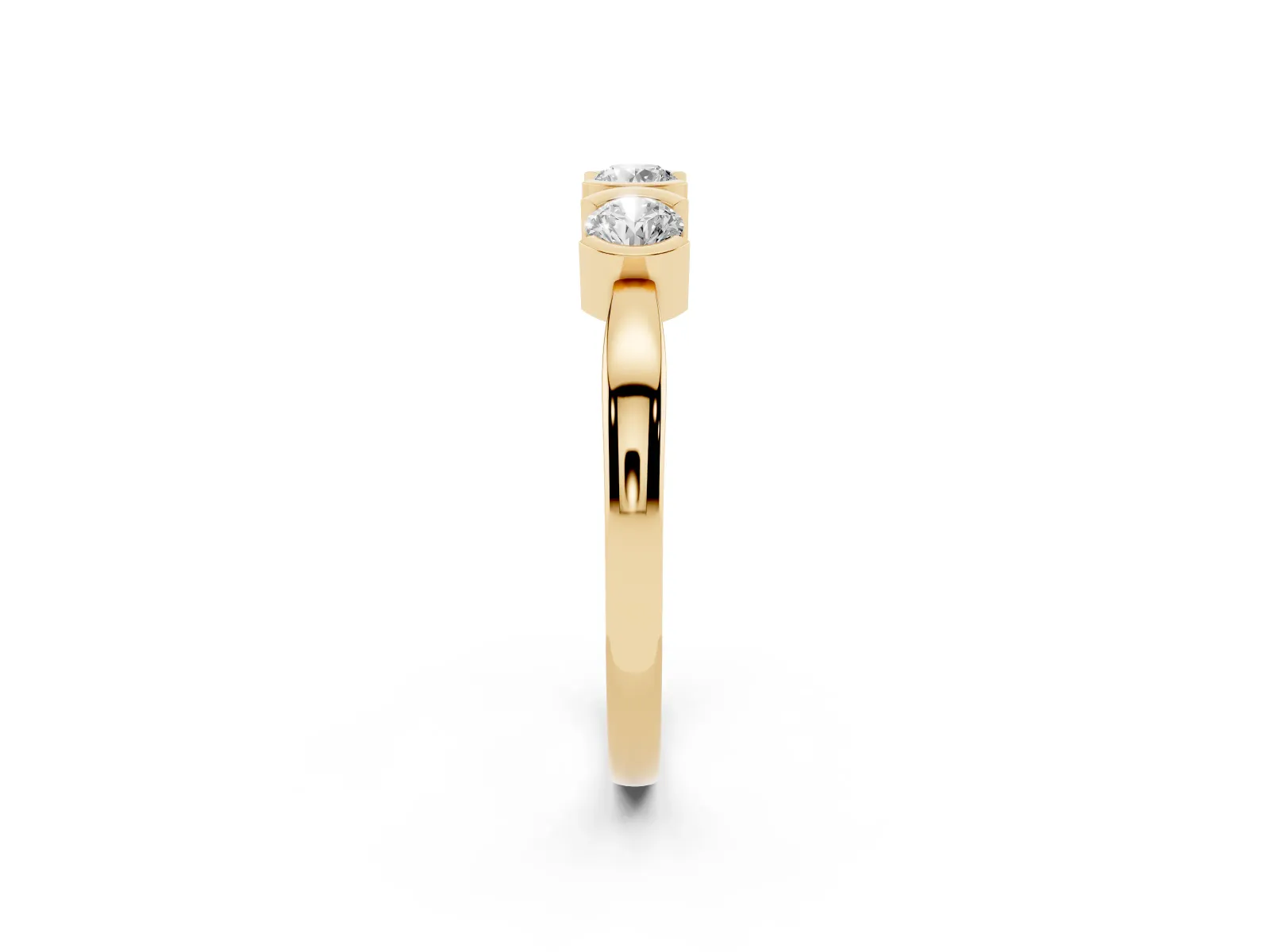 Three-Stone Round Diamond Half Bezel Prong Band Yellow gold