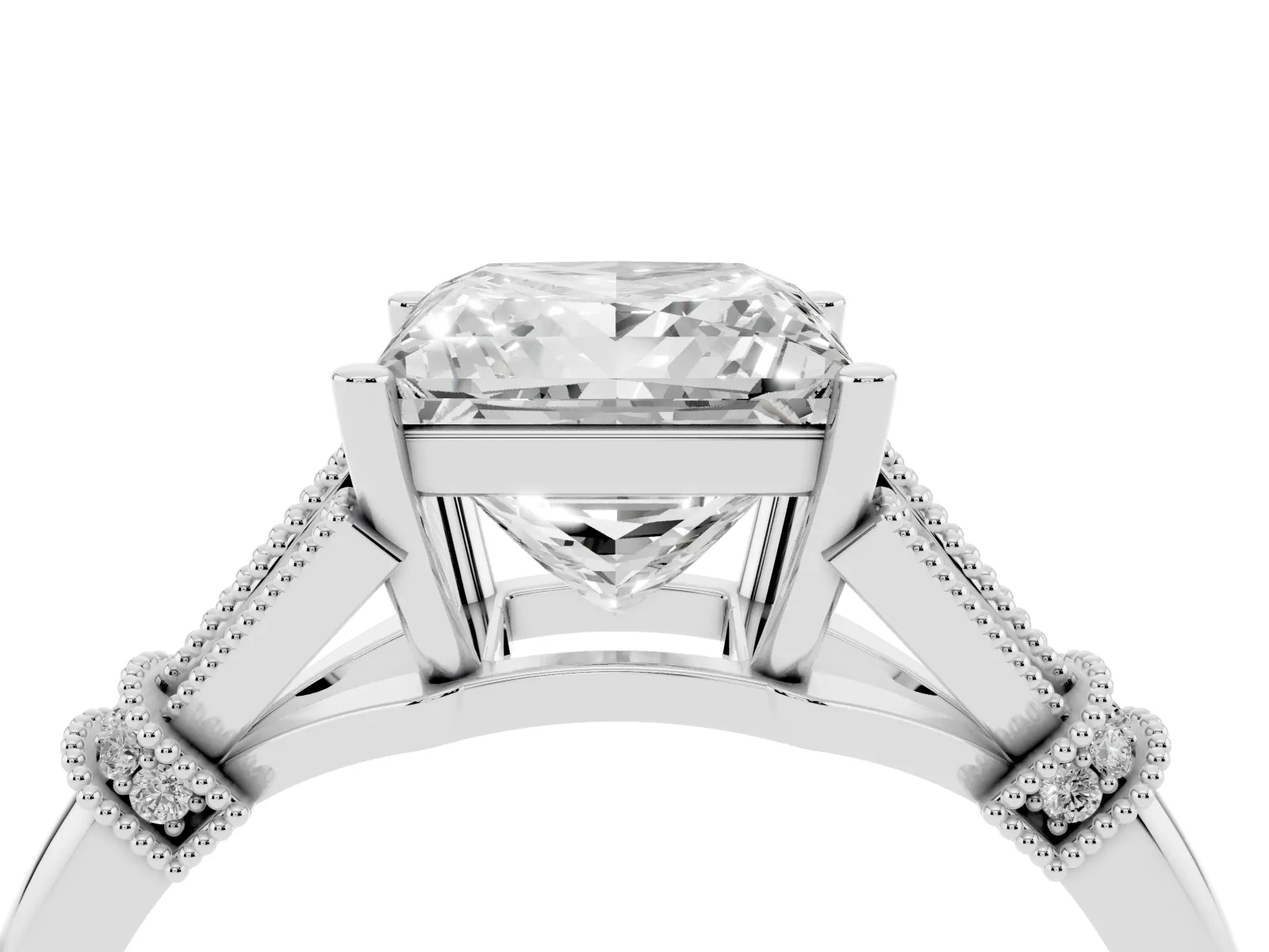 Princess Cut Diamond Solitaire Ring with Floral Filigree and Pave Accents Platinum
