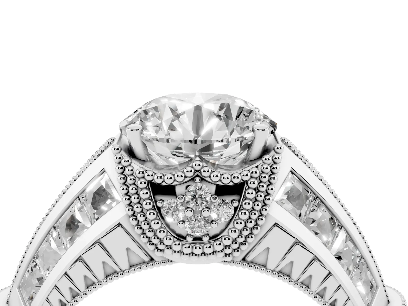 Vintage Milgrain Round Cut Diamond Split Shank Ring with Prong Setting Silver