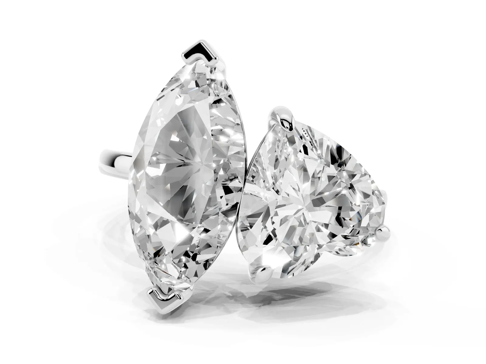 Heart and Marquise Toi Moi Ring with Prong Setting and Micro Pave Band Silver