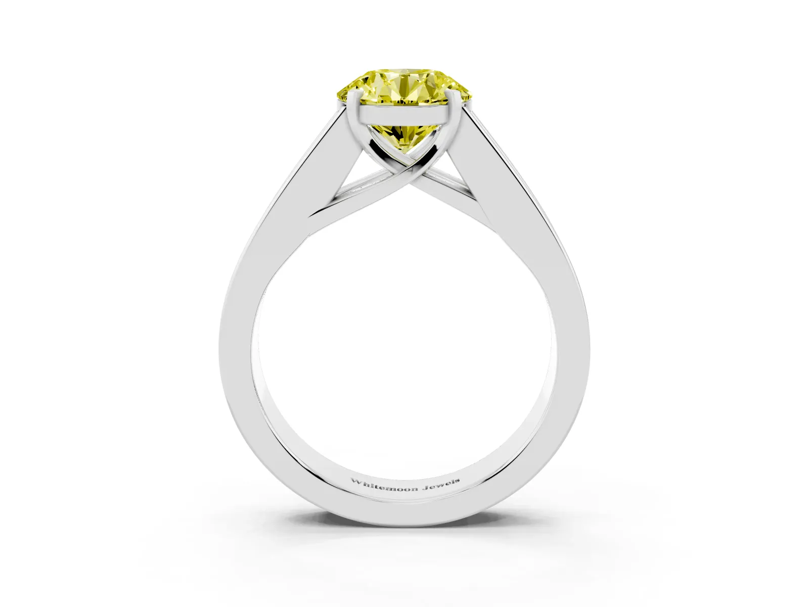 Fancy Yellow Round Cut Cut Channel Set Solitaire Ring with Four-Prong Setting Platinum