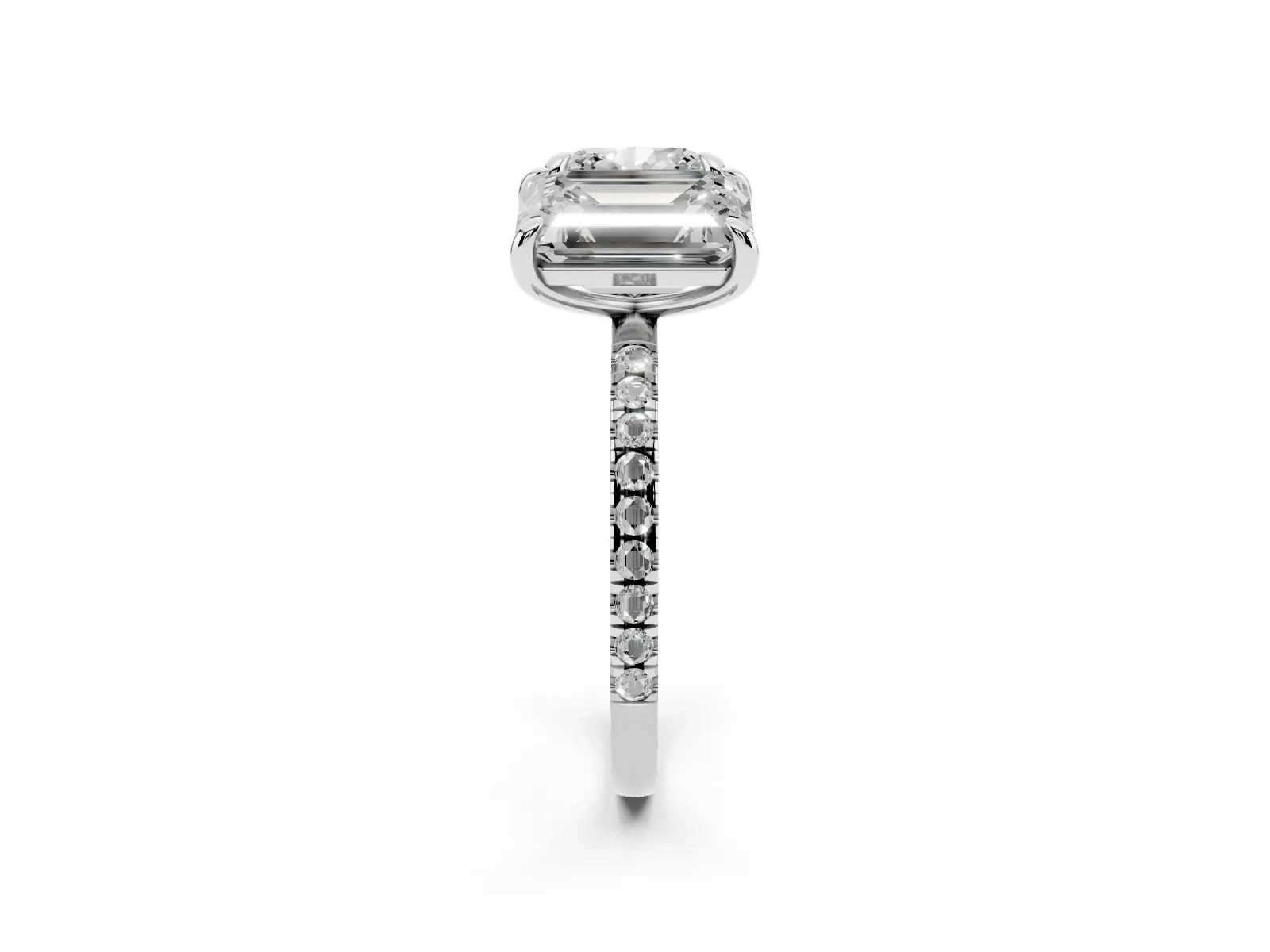 Cushion and Emerald Toi Moi Ring with Prong Setting and Pave Band Platinum