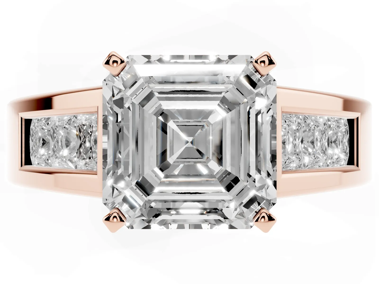 Asscher Cut Cut Channel Set Solitaire Ring with Four-Prong Setting Rose gold