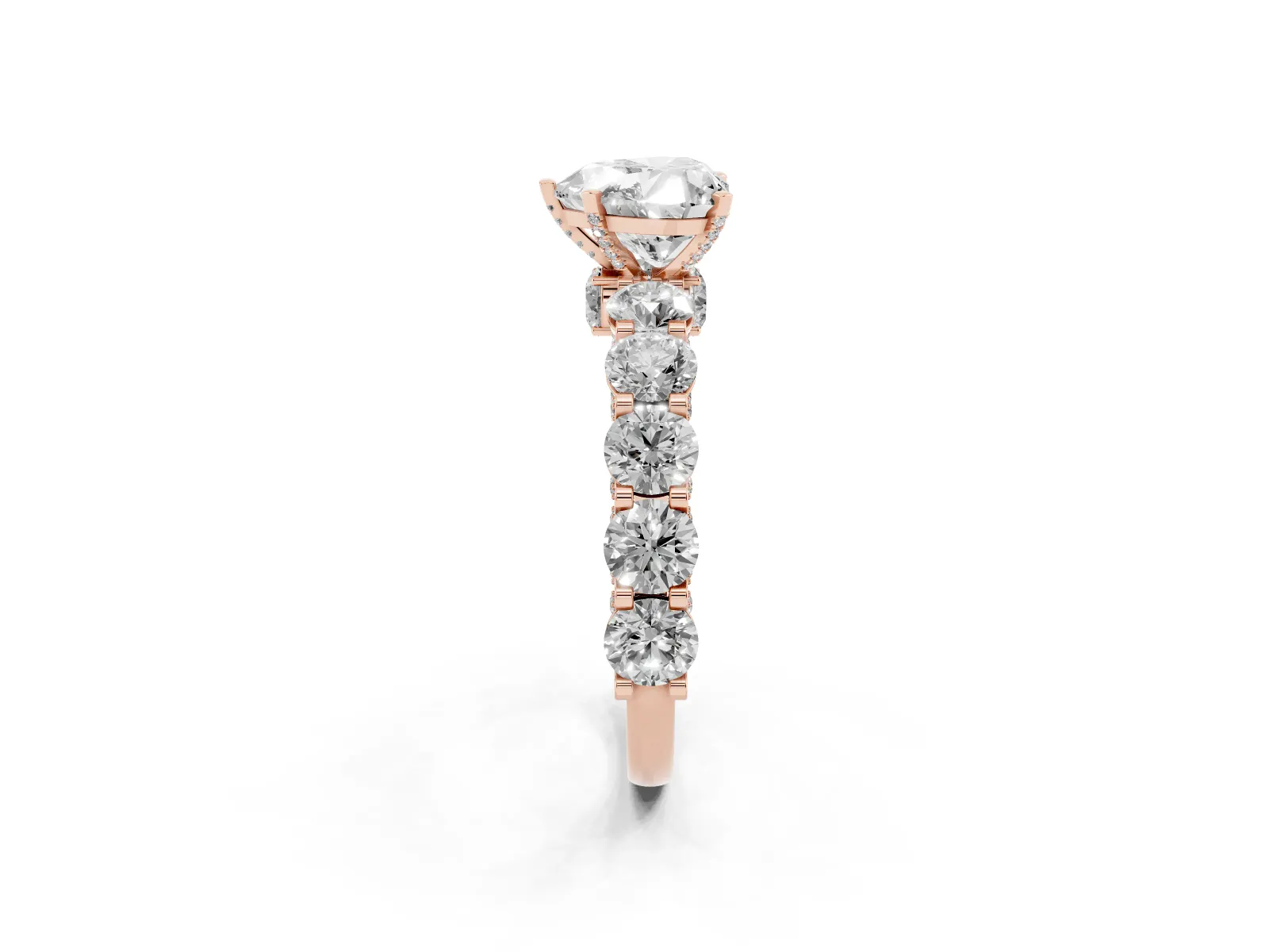 Heart Cut Diamond Side Stone Engagement Ring with Four-Prong Setting Rose gold