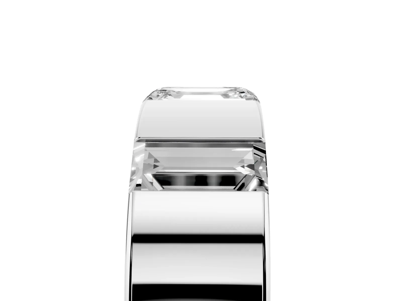 Emerald Cut Diamond Three-Stone Mens Ring with Baguette Side Stones White gold