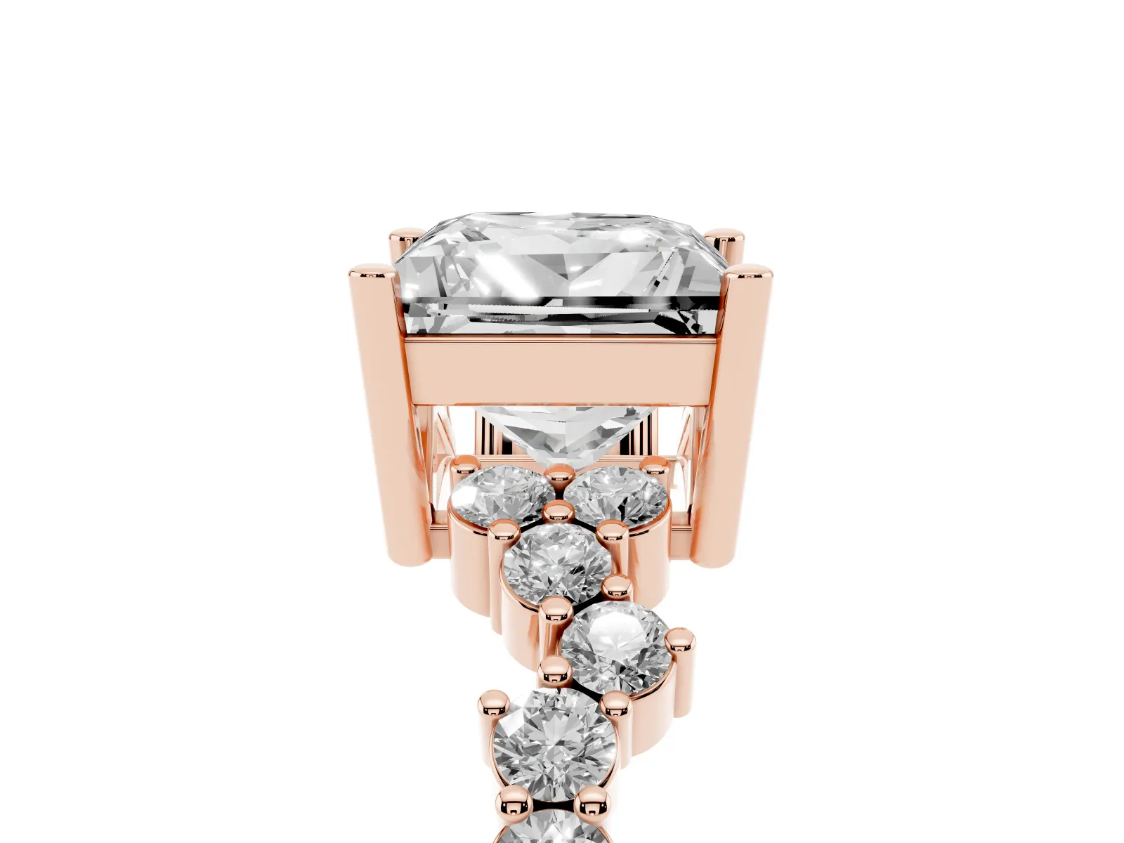 Princess Cut Diamond Scattered Round Accent Ring with Prong Setting Rose gold