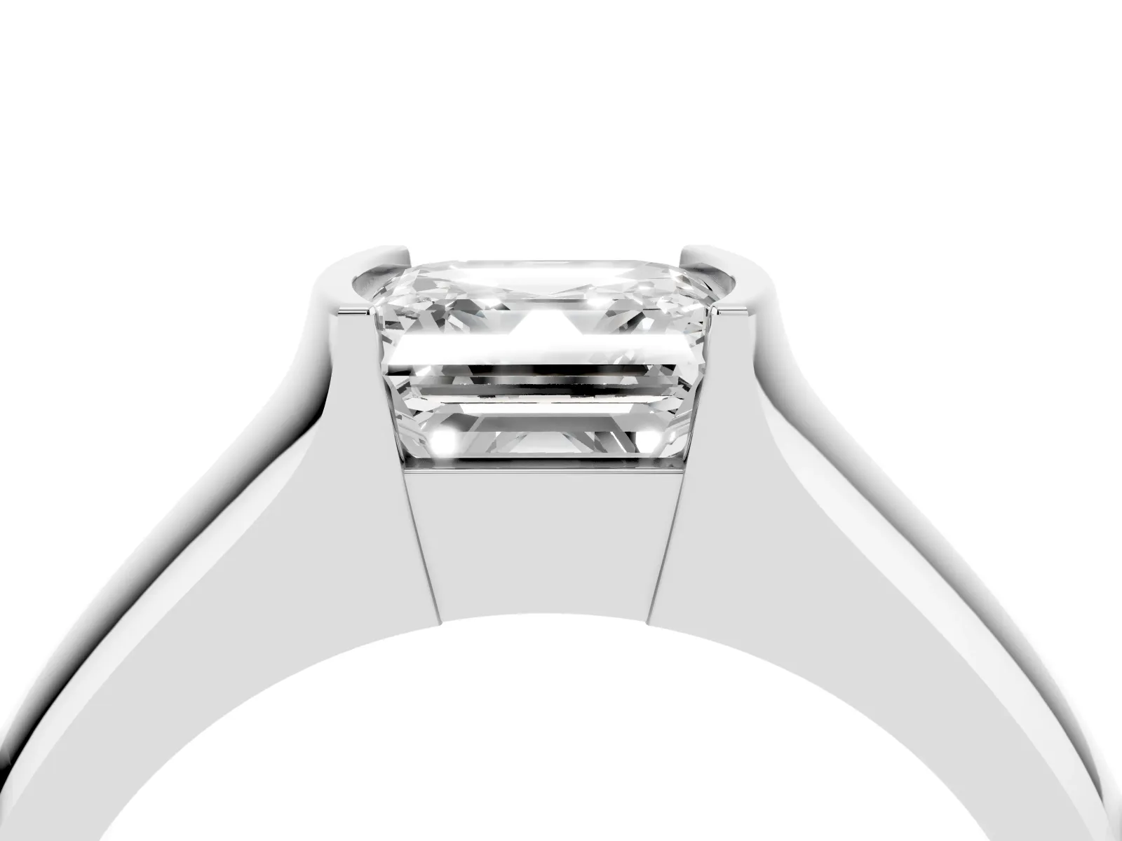 Asscher Cut Solitaire Bezel Set Diamond Ring with Wide Band Platinum