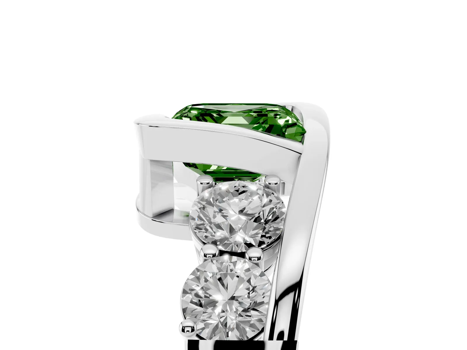 Fancy Green Bezel Set Asscher Cut Diamond Bypass Ring with Round Accents Platinum