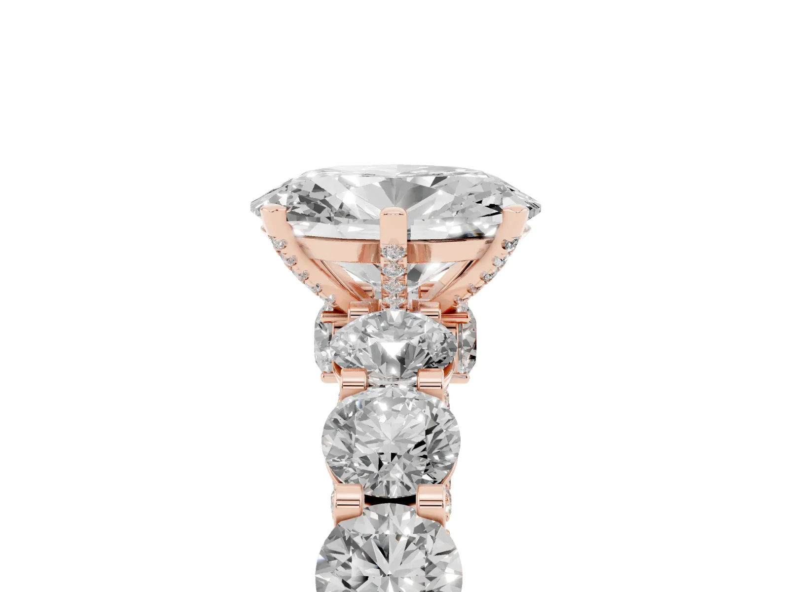 Oval Cut Diamond Side Stone Engagement Ring with Four-Prong Setting Rose gold
