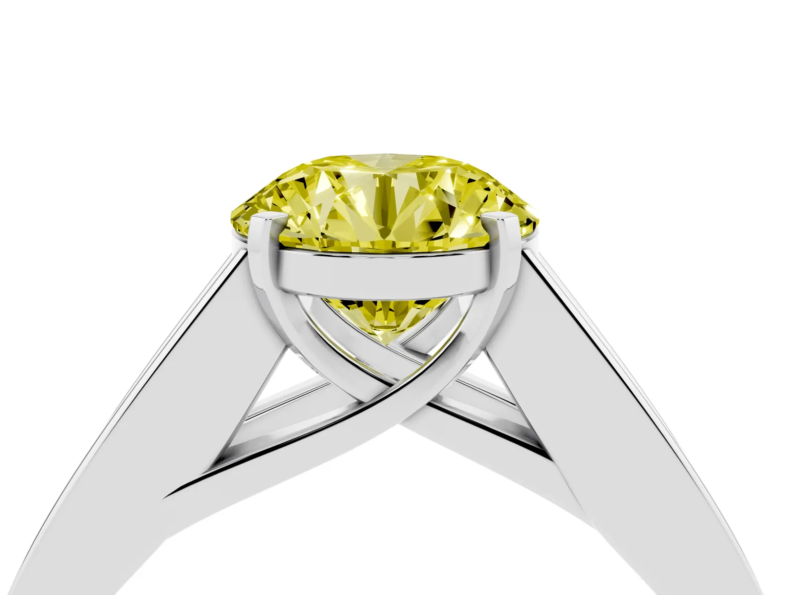 Fancy Yellow Round Cut Cut Channel Set Solitaire Ring with Four-Prong Setting Platinum