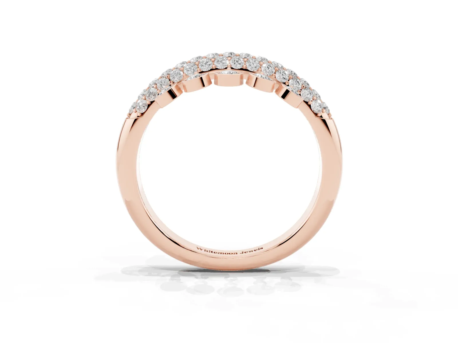 Round Diamond Dangle Promise Ring with Round Diamond Pavé Rose gold
