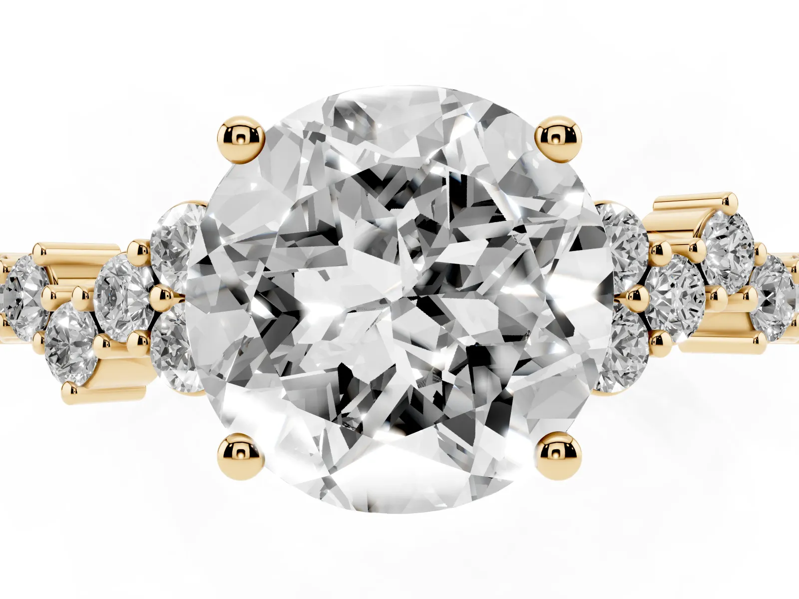 Round Cut Diamond Scattered Round Accent Ring with Prong Setting Yellow gold